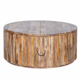 Hand Carved Solid Wood Round Coffee Table With Storage C2